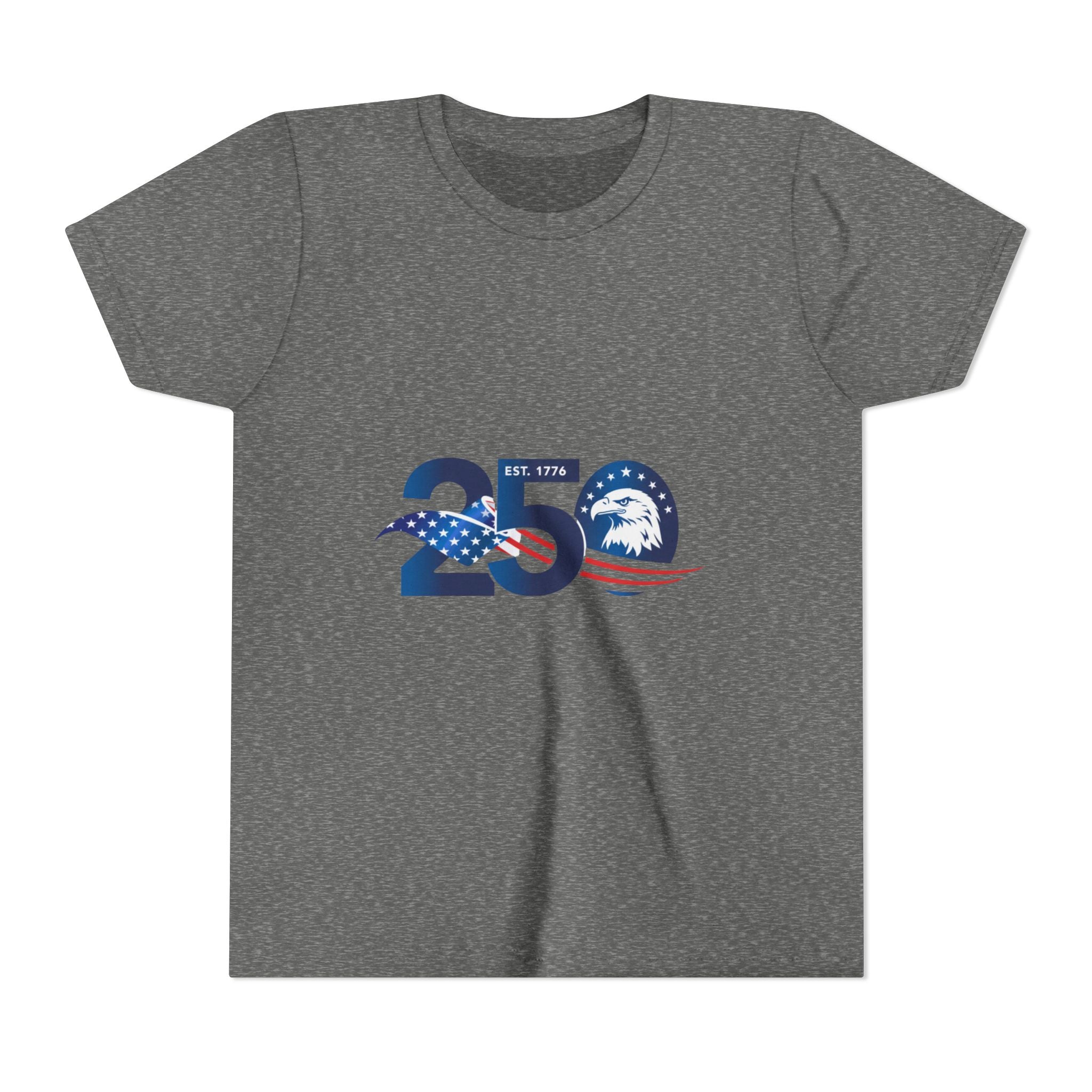 Youth Tee - "250" American Flag Eagle Design (Patriotic 4th of July Kids Shirt)