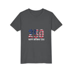 Youth Tee — "250 Happy Birthday USA!" Patriotic American Flag Kids Shirt
