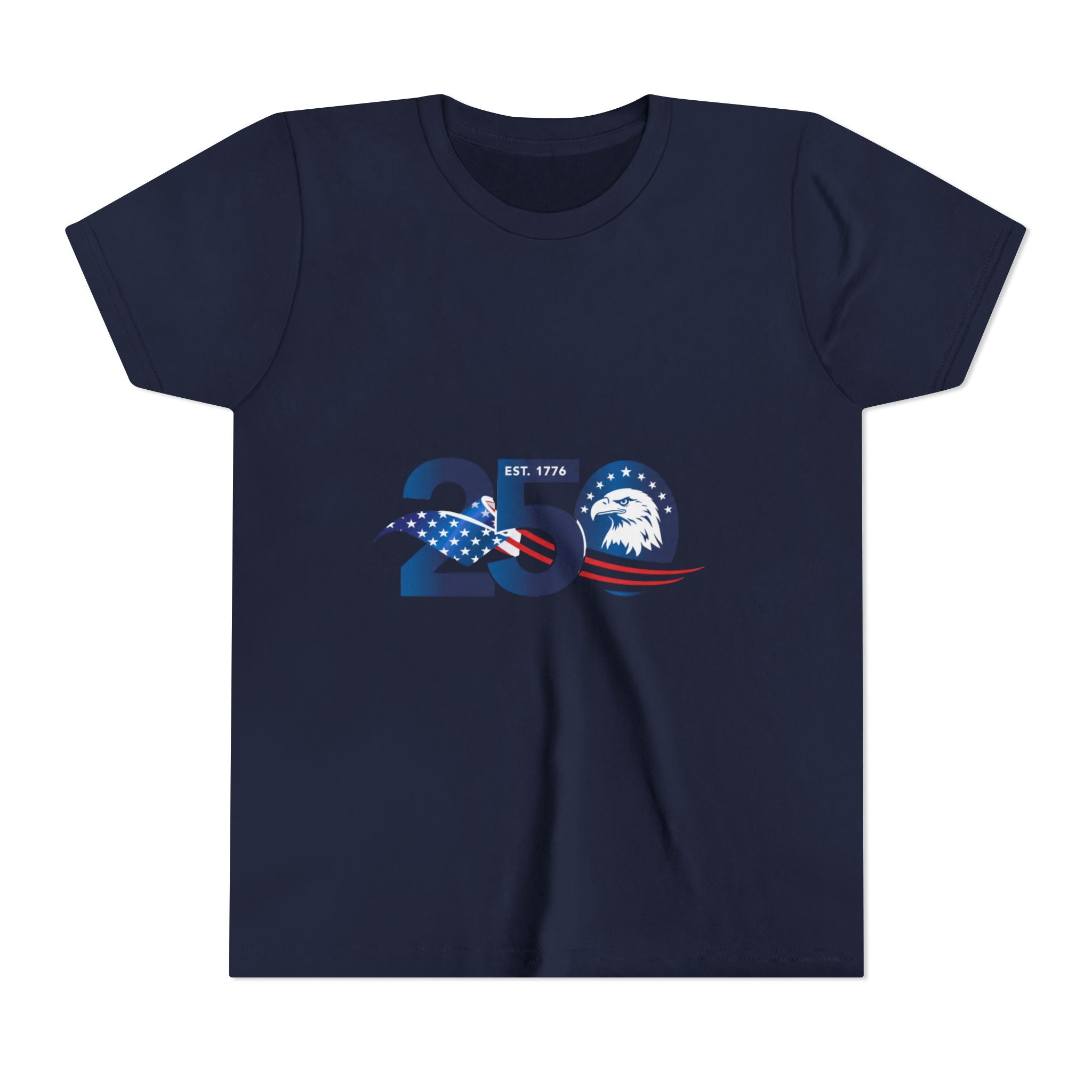 Youth Tee - "250" American Flag Eagle Design (Patriotic 4th of July Kids Shirt)